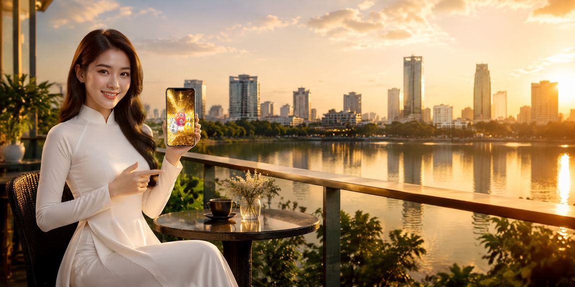 Người phụ nữ Hà Nội mặc áo dài tham gia xổ số trực tuyến trên điện thoại