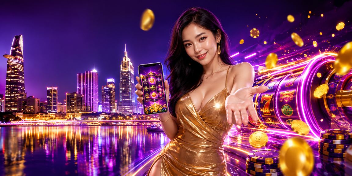 Người chơi TP.HCM trải nghiệm slot game trên ứng dụng di động giữa không gian neon sôi động