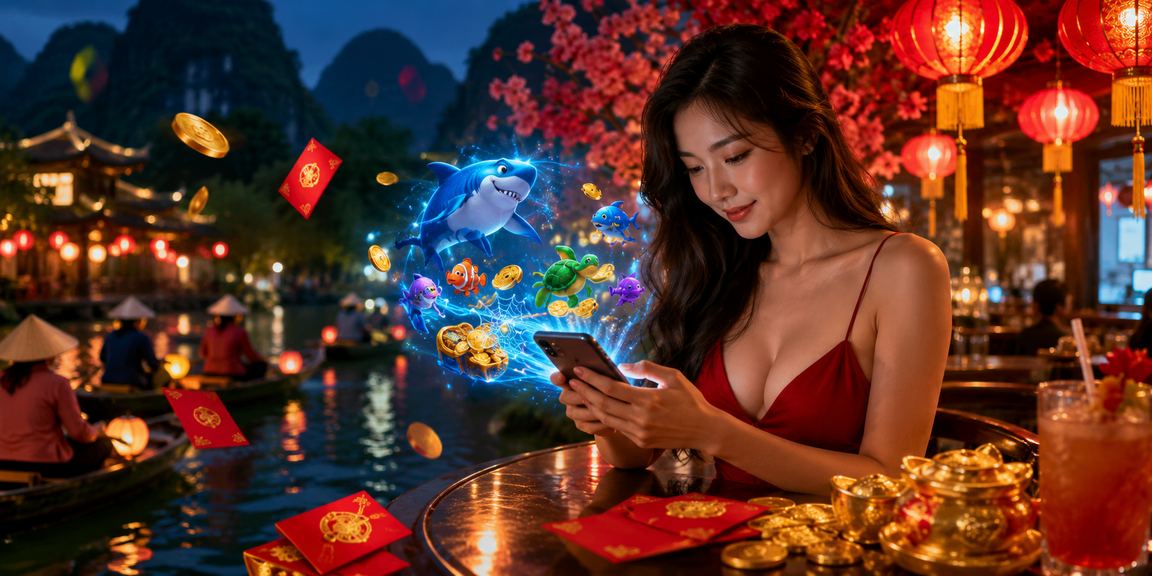 Người chơi tại chợ đêm Ninh Bình tham gia bắn cá trực tuyến trên điện thoại